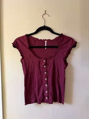 Free People Button-Front Ribbed Top - Wine